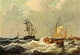 George Willem Opdenhoff Sailing Vessels In Choppy Waters painting